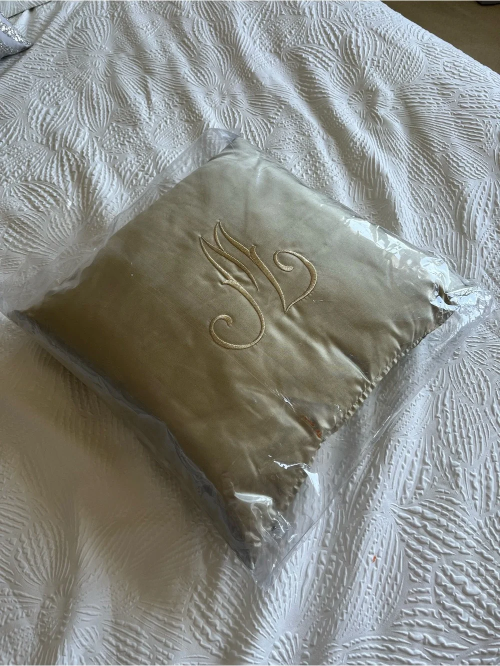 Olive Green Embroidered Monogram Pillow Luxury Designer Sample